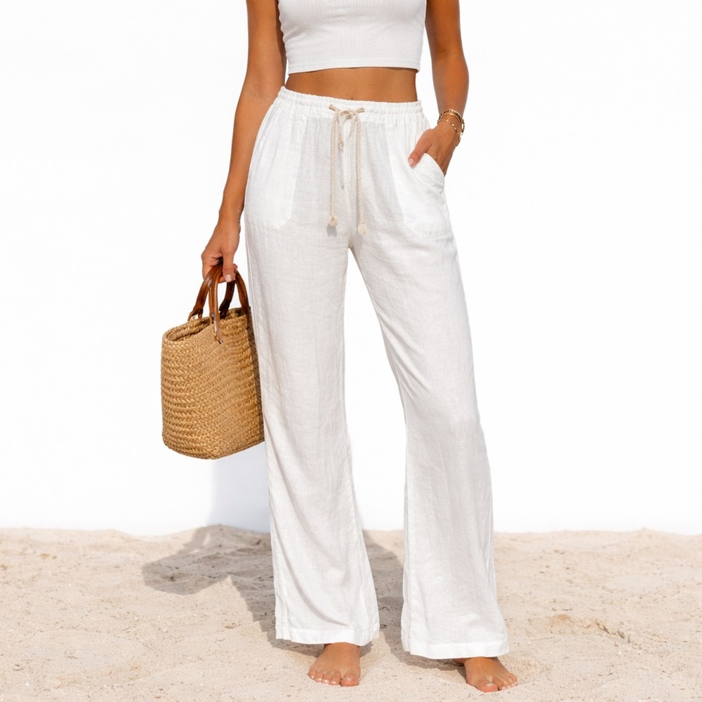 Roxy Cream Wide-Leg Drawstring Pants